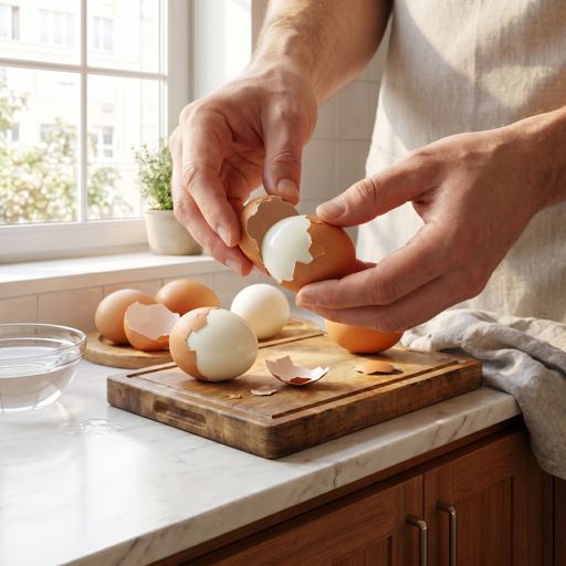 Peeled hard-boiled eggs