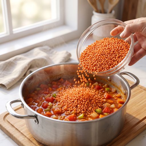 Step 7a: Add lentils and broth