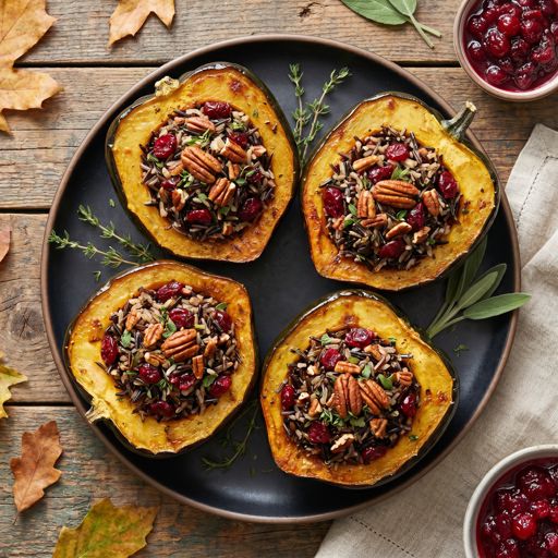 Harvest Stuffed Acorn Squash with Wild Rice and Cranberries