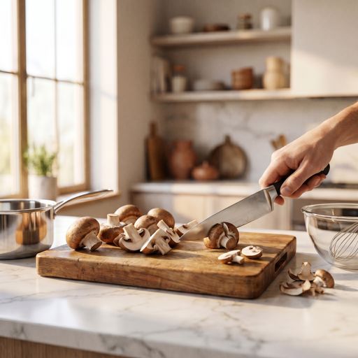 Quartered cremini mushrooms