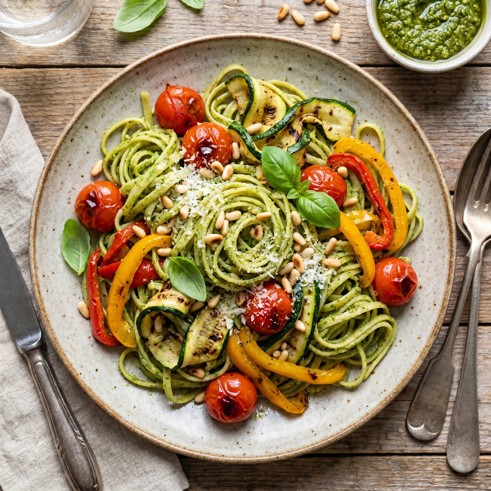 Pesto Pasta with Grilled Vegetables