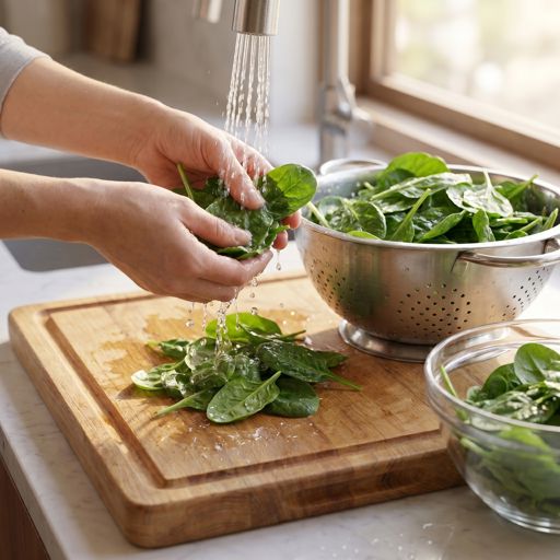 Washed fresh spinach