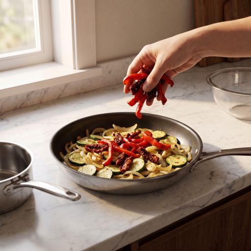 Step 7a: Add peppers and tomatoes