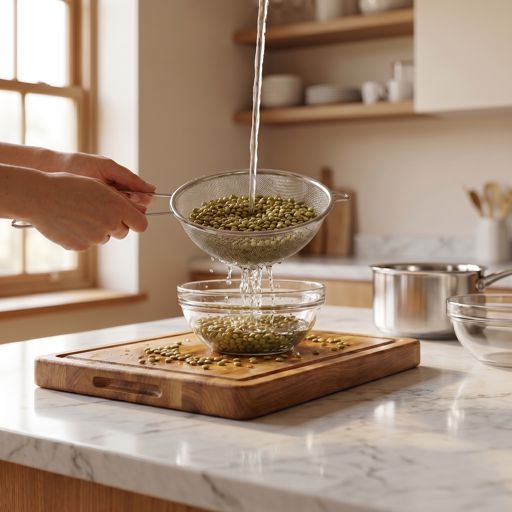 Rinsed green lentils