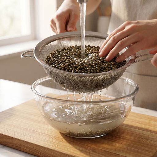 Rinsed green lentils