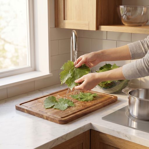 Rinsed grape leaves